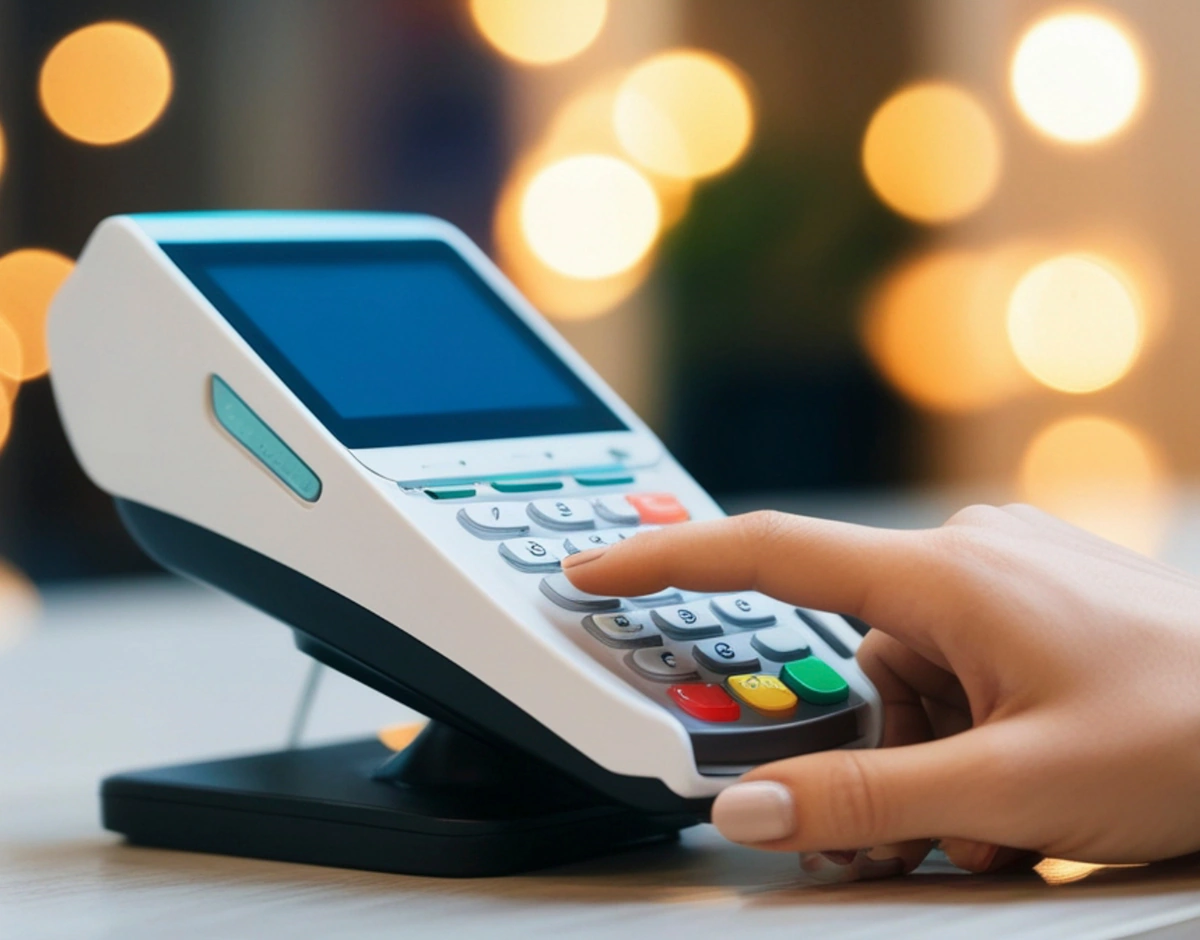Contactless card payment terminal in use, representing IT support for retail, hospitality and leisure