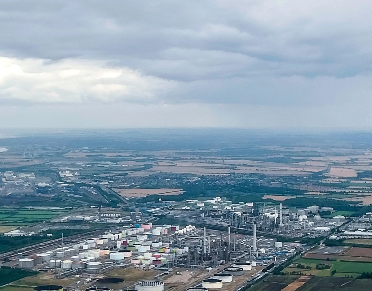 Aerial view of the Scunthorpe steelworks and surrounding countryside